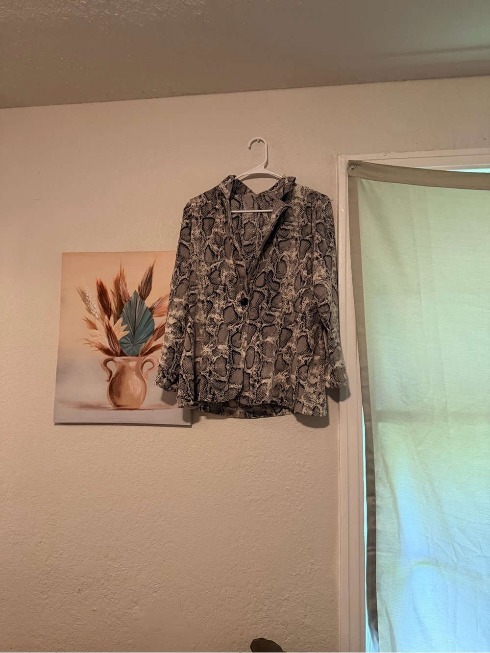Snake Print Button-Front Blouse in Gray and Black
